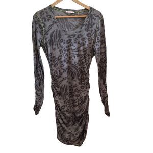 Rebecca Taylor Ruched Bodycon Gray Leopard Print Dress size L